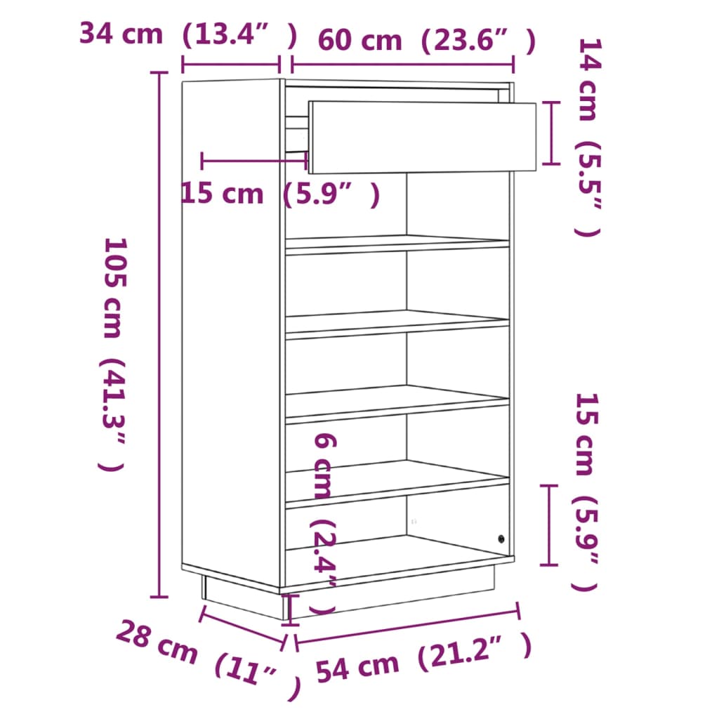 skoreol 60x34x105 cm massivt fyrretræ hvid