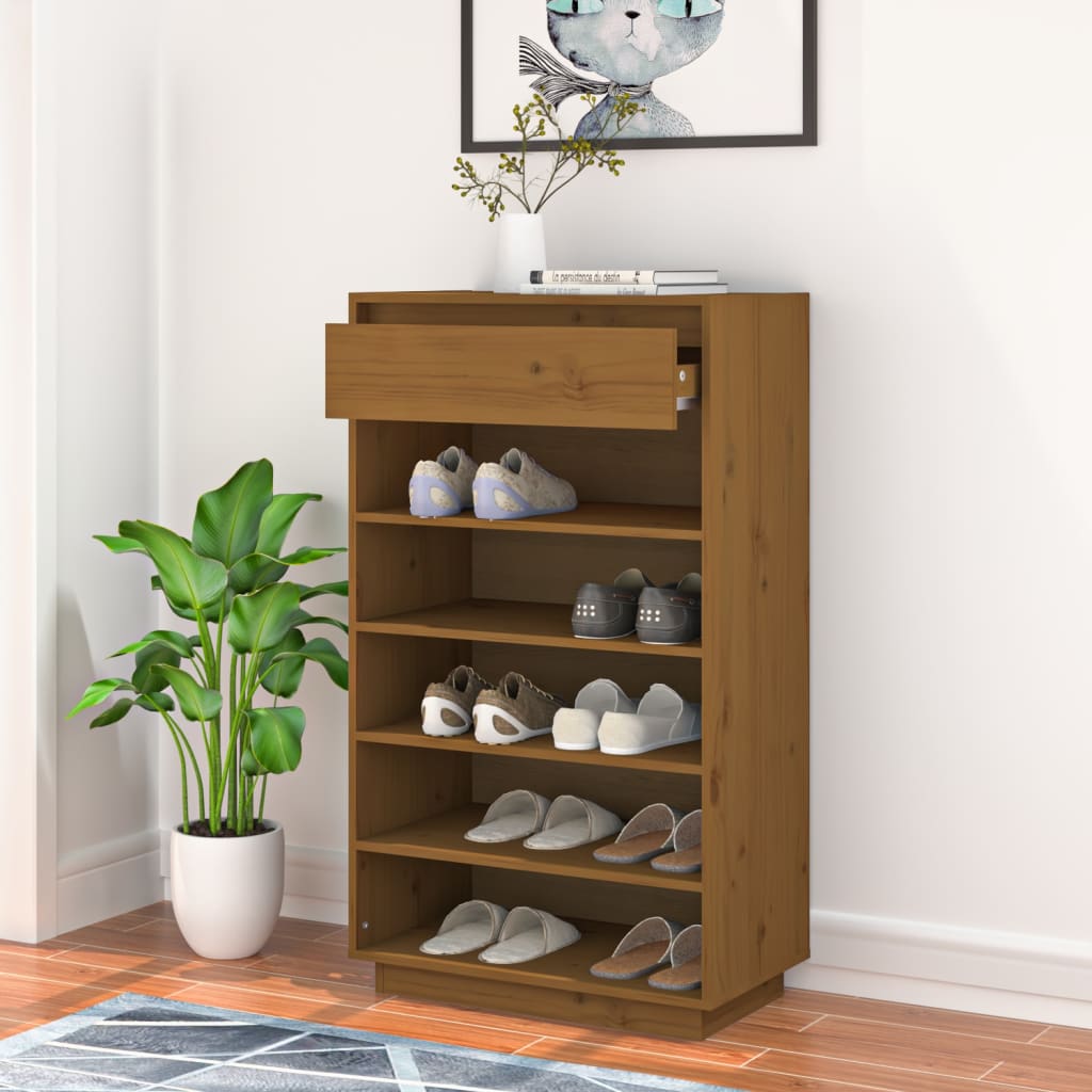 skoreol 60x34x105 cm massivt fyrretræ gyldenbrun