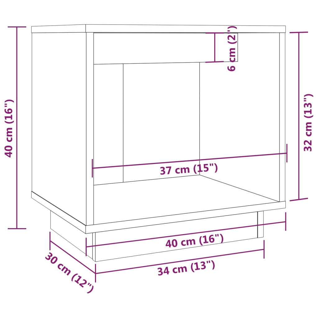 sengebord 40x30x40 cm massivt fyrretræ hvid