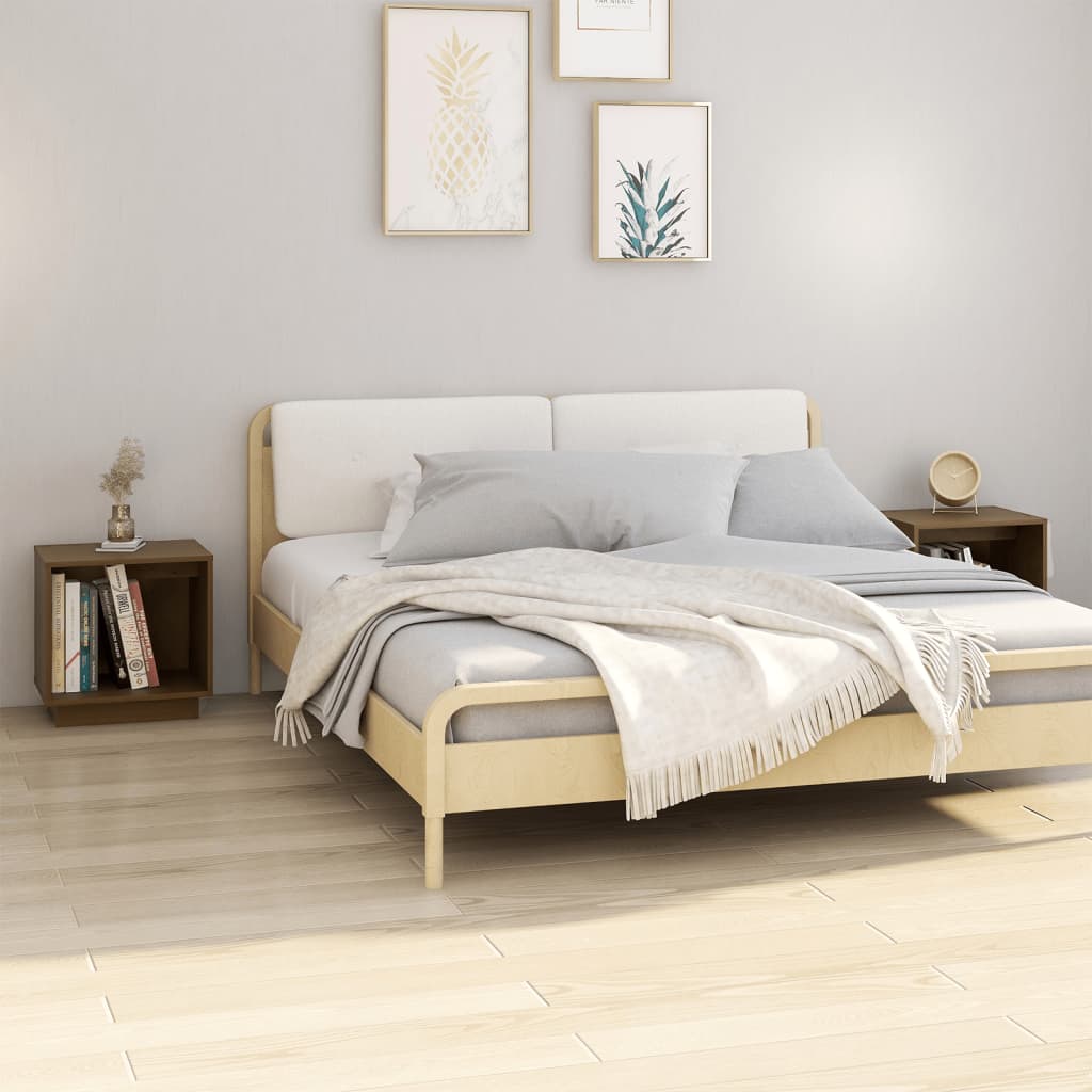 sengeborde 2 stk. 40x30x40 cm massivt fyrretræ gyldenbrun