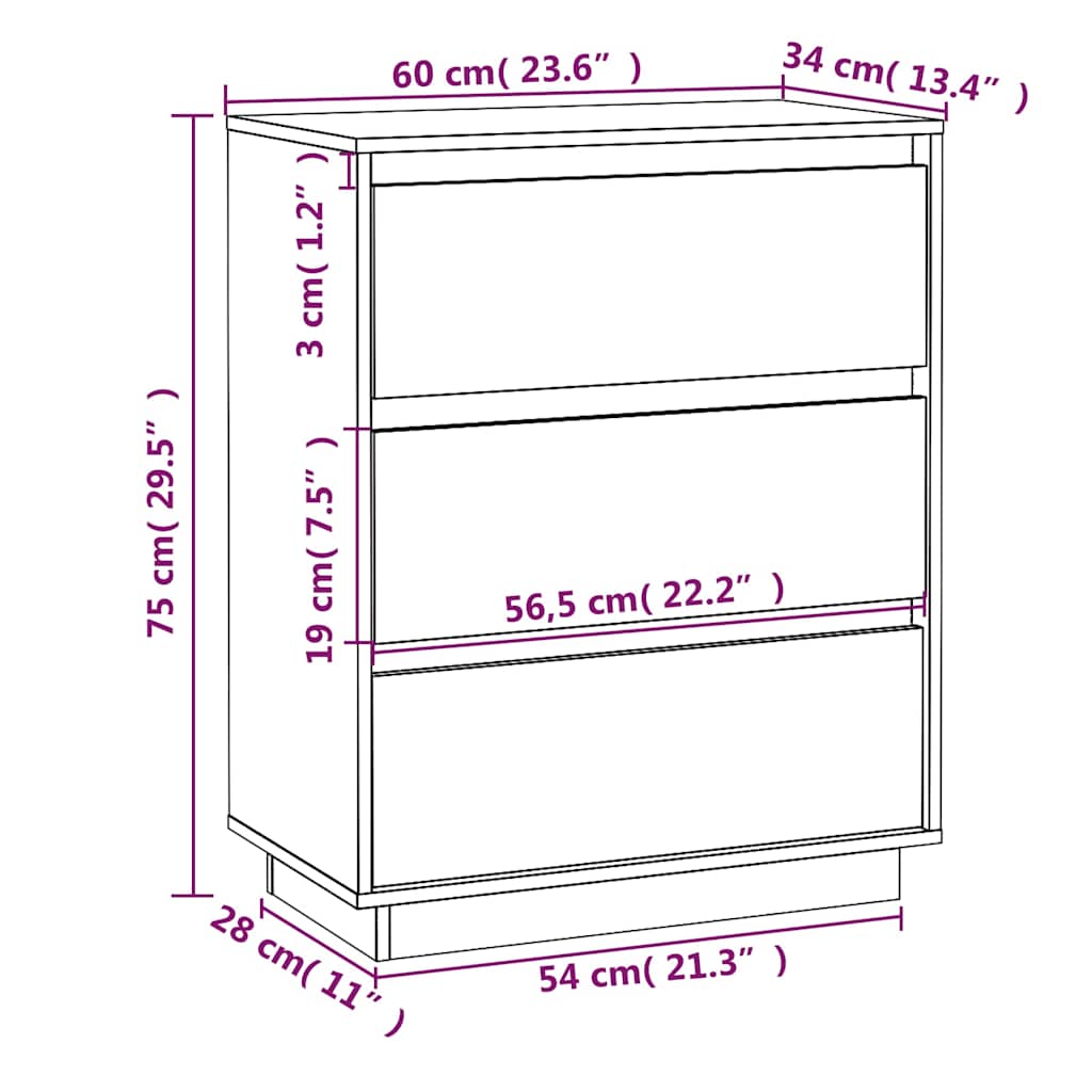 skænk 60x34x75 cm massivt fyrretræ hvid