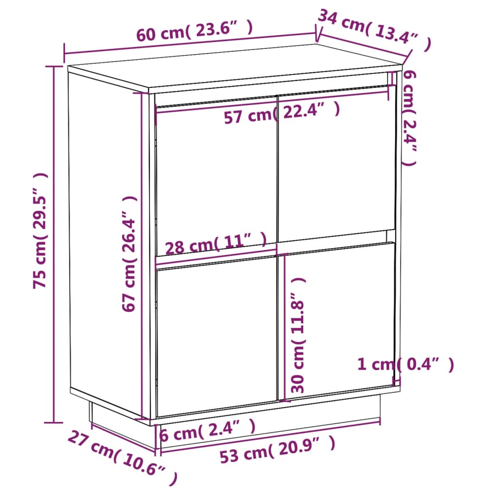 skænk 60x34x75 cm massivt fyrretræ hvid