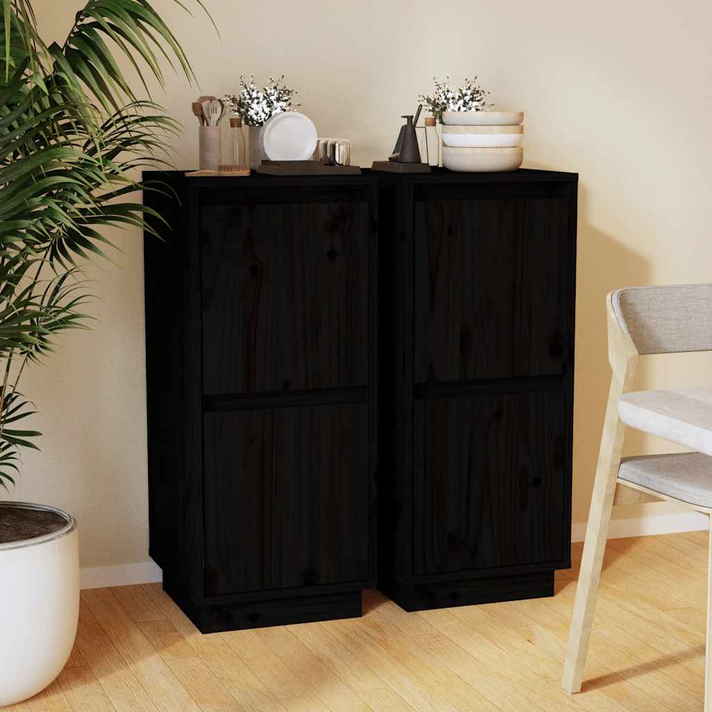 skænke 2 stk. 31,5x34x75 cm massivt fyrretræ sort
