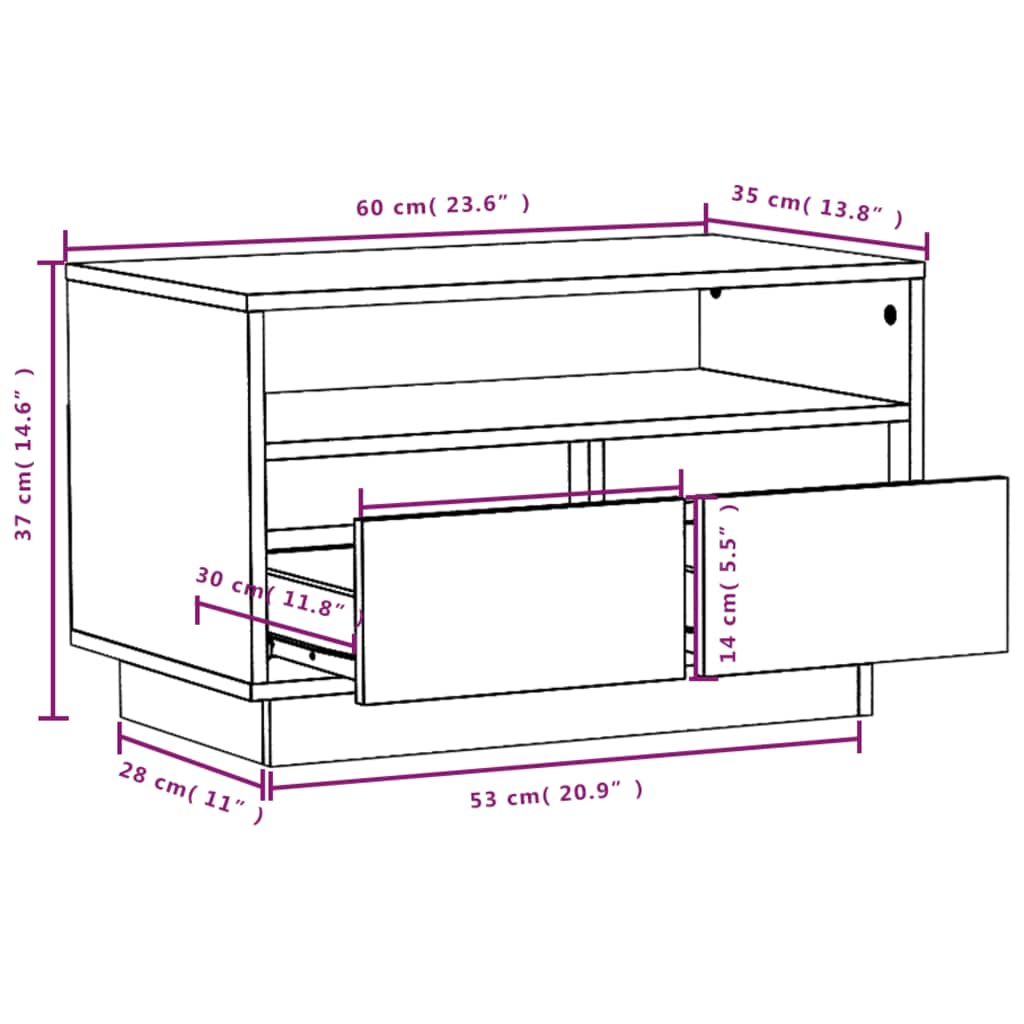 tv-bord 60x35x37 cm massivt fyrretræ