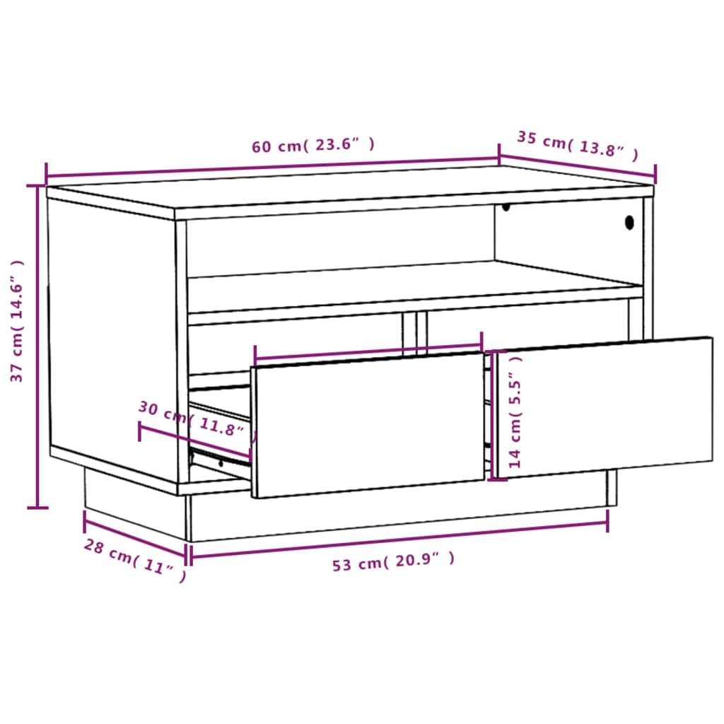 tv-bord 60x35x37 cm massivt fyrretræ hvid