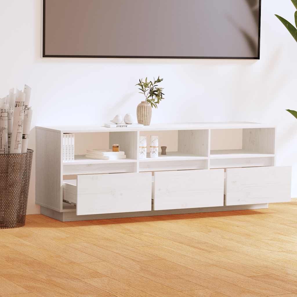tv-bord 140x37x50 cm massivt fyrretræ hvid