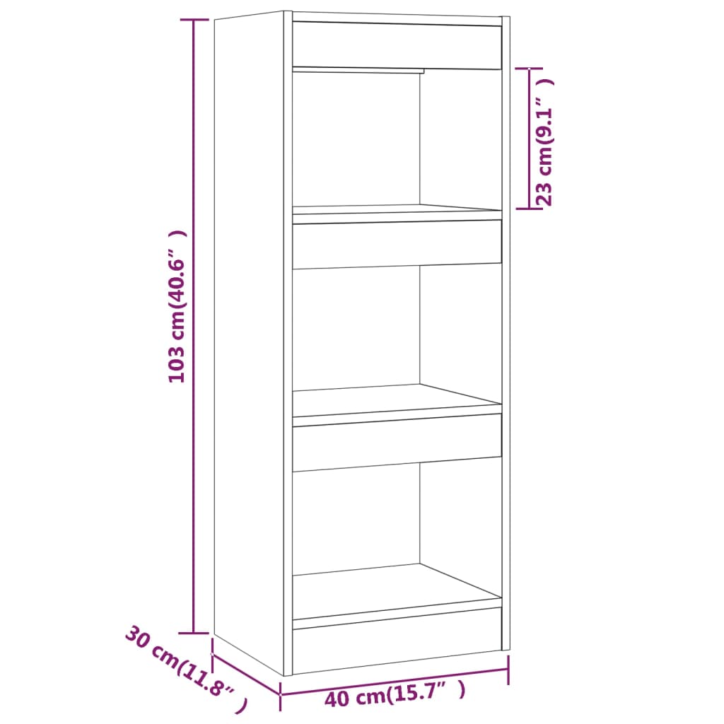 bogreol/rumdeler 40x30x103 cm konstrueret træ sonoma-eg