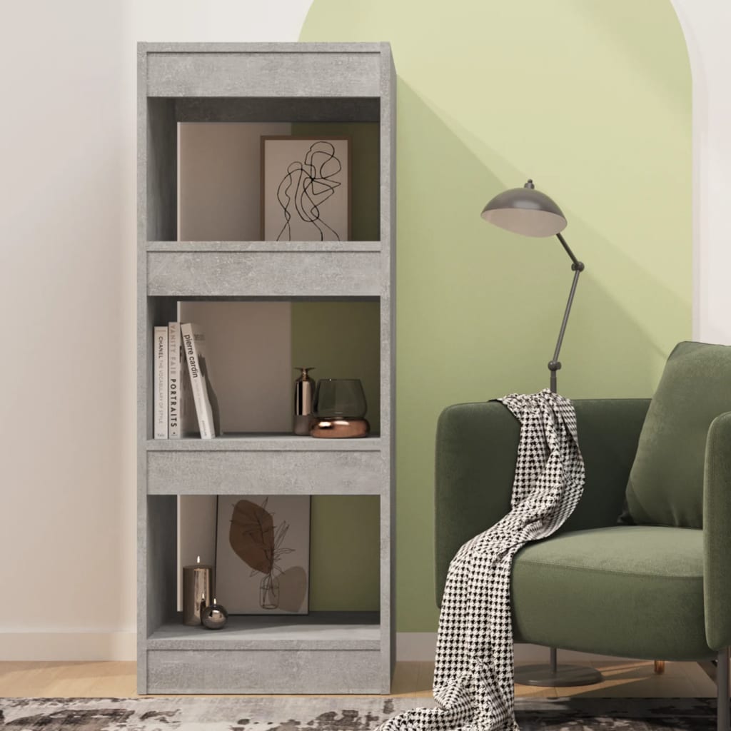 bogreol/rumdeler 40x30x103 cm konstrueret træ betongrå
