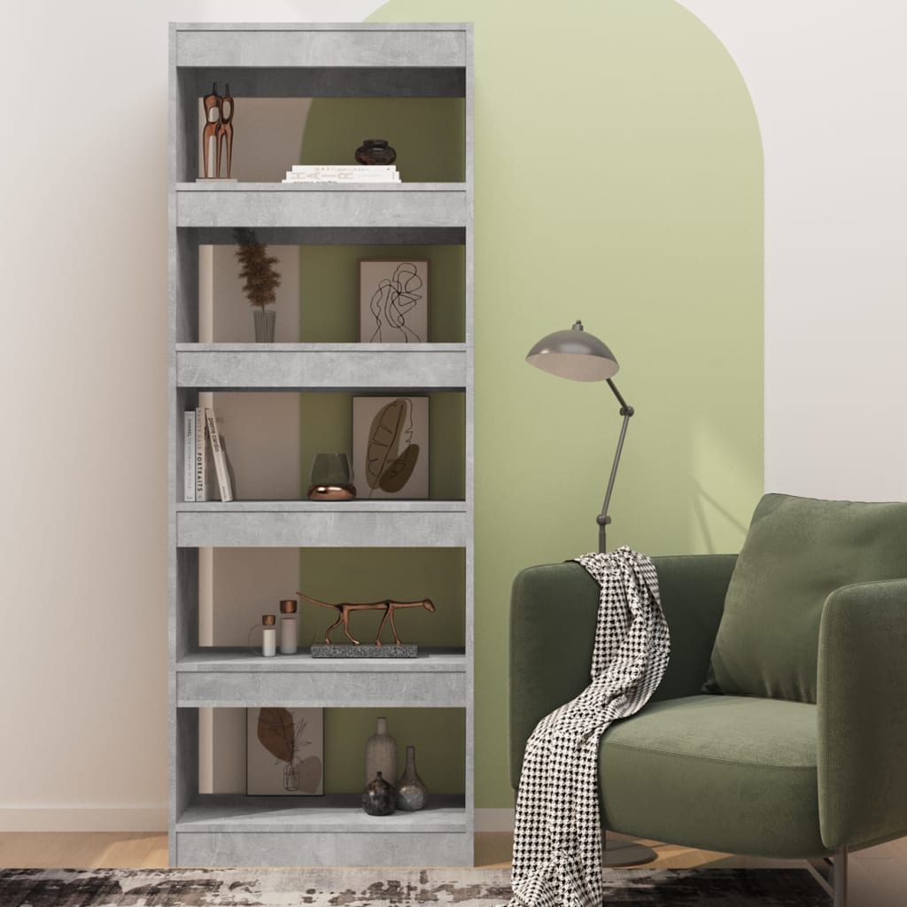 bogreol/rumdeler 60x30x166 cm konstrueret træ betongrå