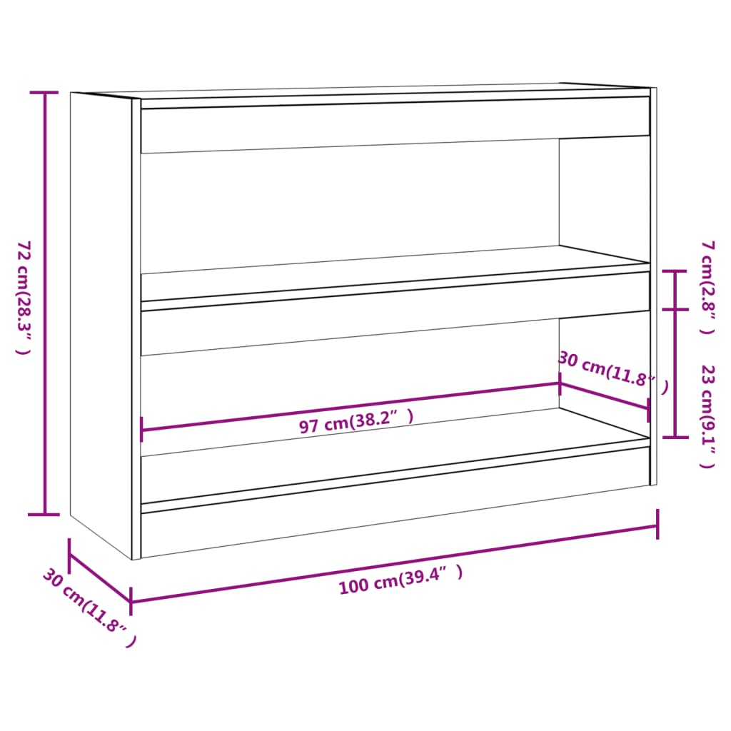 bogreol/rumdeler 100x30x72 cm hvid