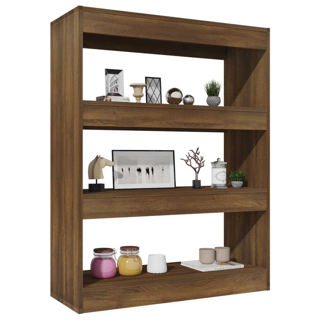 bogreol/rumdeler 80x30x103 cm konstrueret træ brun eg