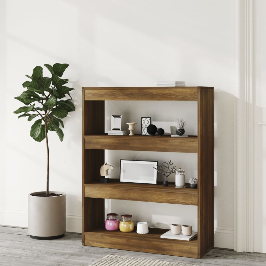 bogreol/rumdeler 80x30x103 cm konstrueret træ brun eg