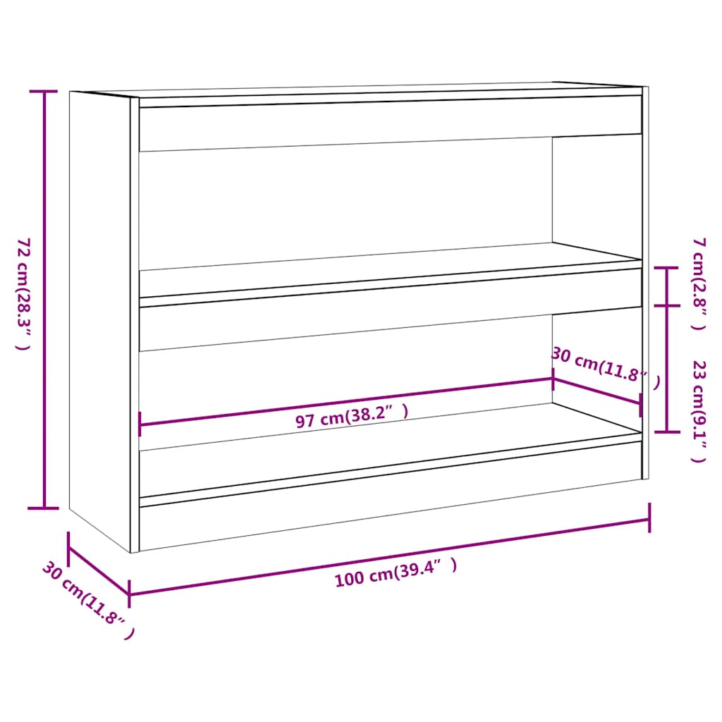 bogreol/rumdeler 100x30x72 cm sonoma-eg