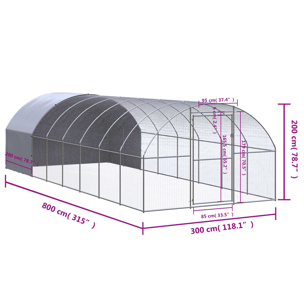 hønsehus 3x8x2 m galvaniseret stål