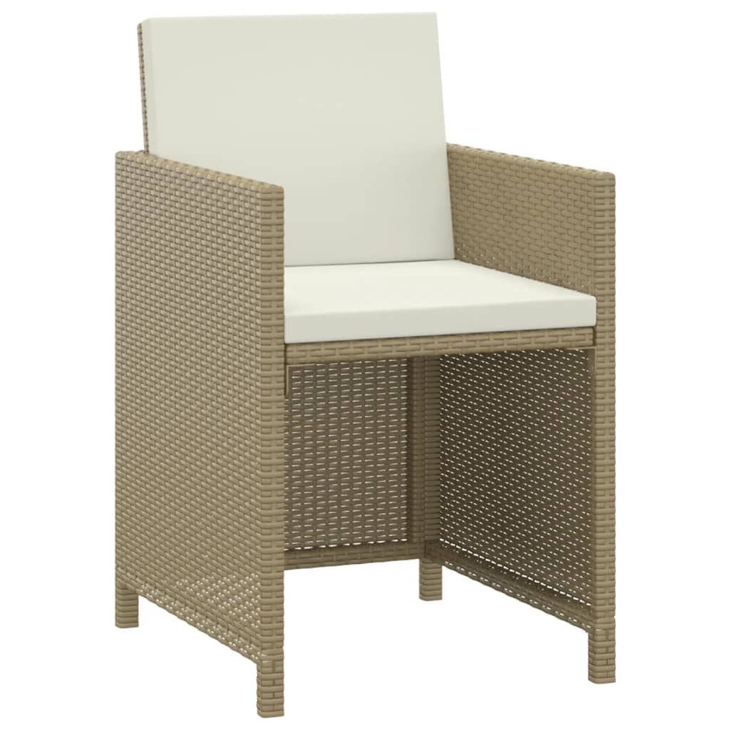 spisebordssæt til haven 3 dele med hynder polyrattan beige