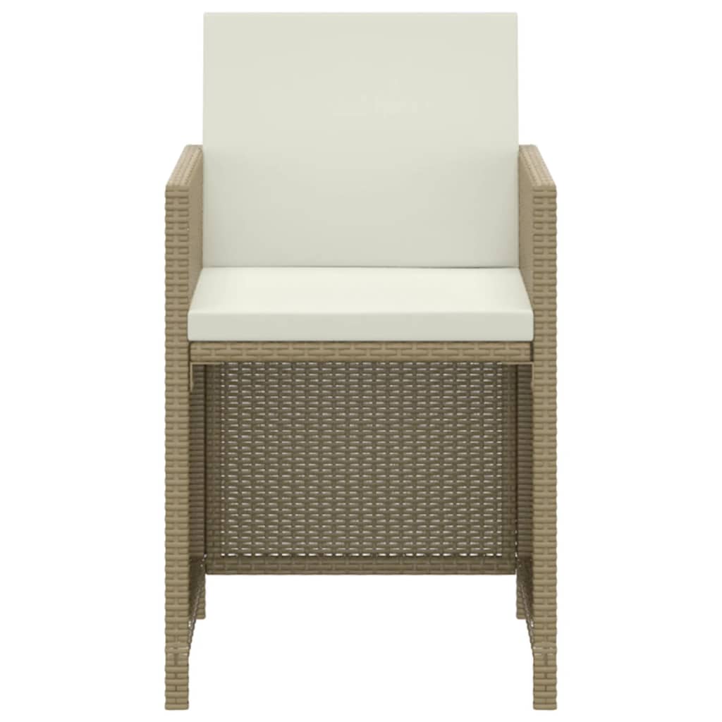 spisebordssæt til haven 3 dele med hynder polyrattan beige