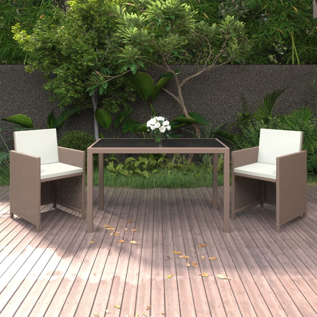 spisebordssæt til haven 3 dele med hynder polyrattan beige