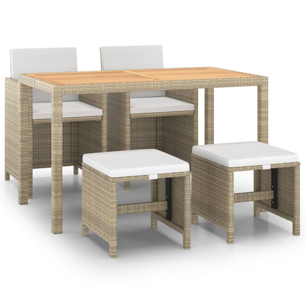 spisebordssæt til haven 5 dele med hynder polyrattan beige