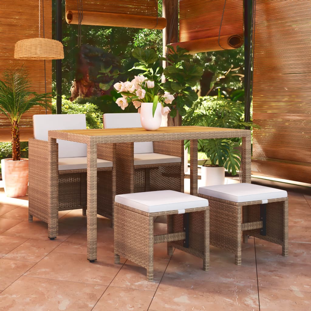 spisebordssæt til haven 5 dele med hynder polyrattan beige