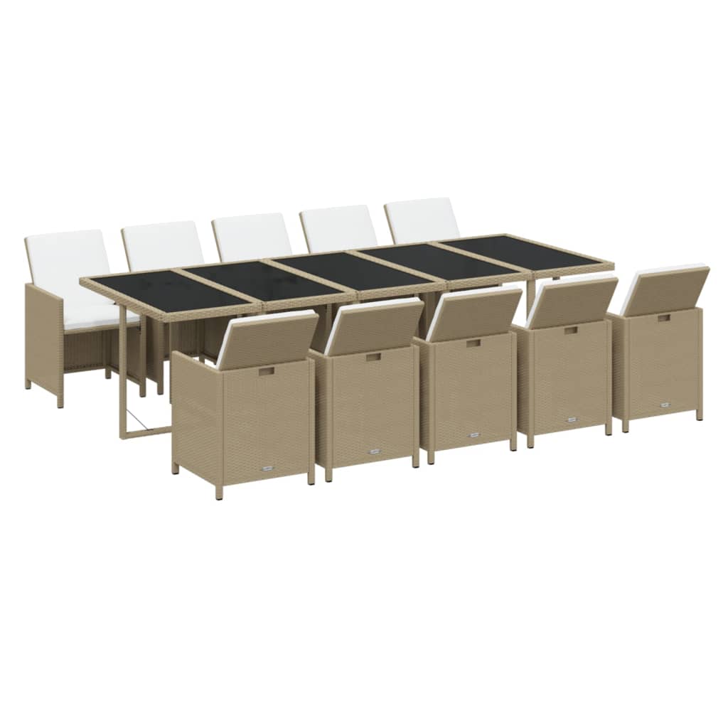 spisebordssæt til haven 11 dele med hynder polyrattan beige