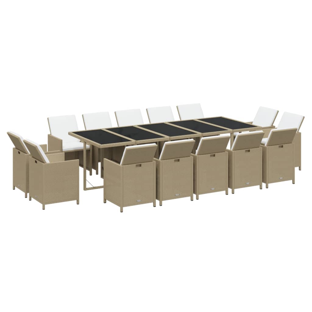 spisebordssæt til haven 15 dele med hynder polyrattan beige