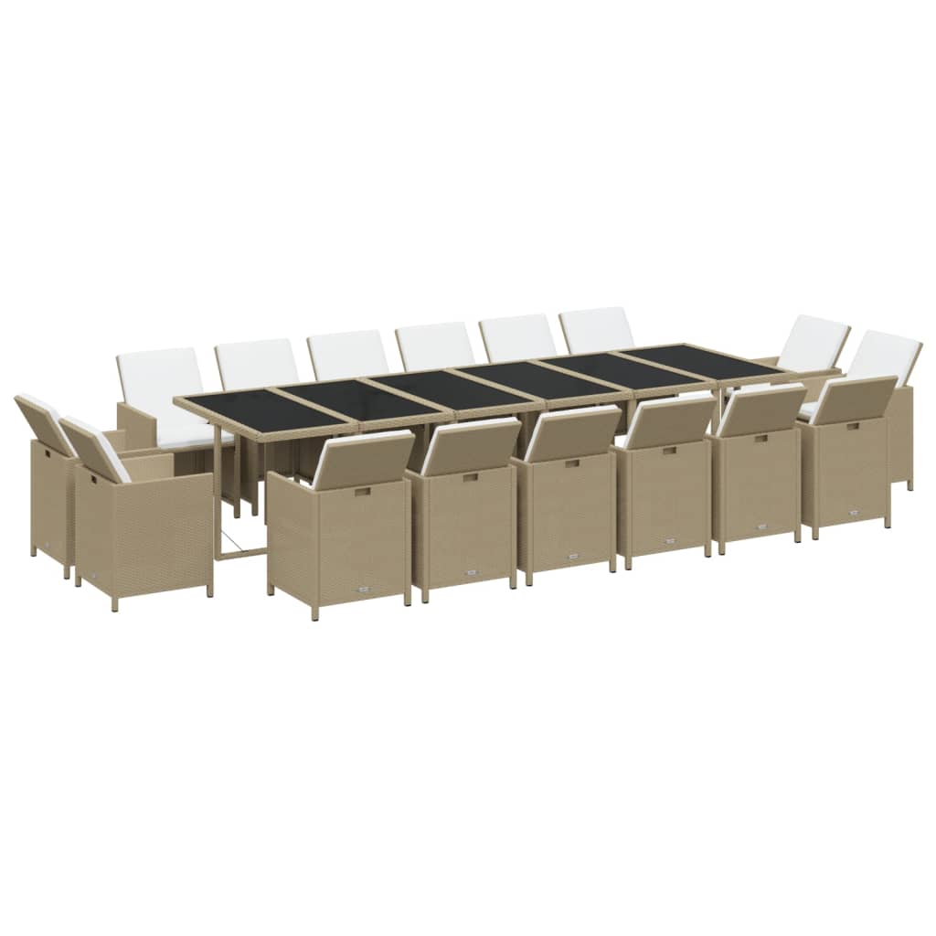 spisebordssæt til haven 17 dele med hynder polyrattan beige