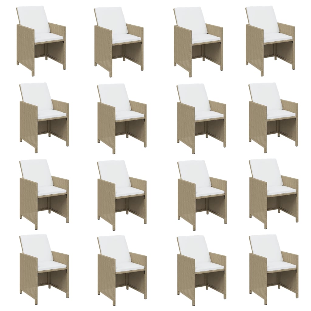 spisebordssæt til haven 17 dele med hynder polyrattan beige