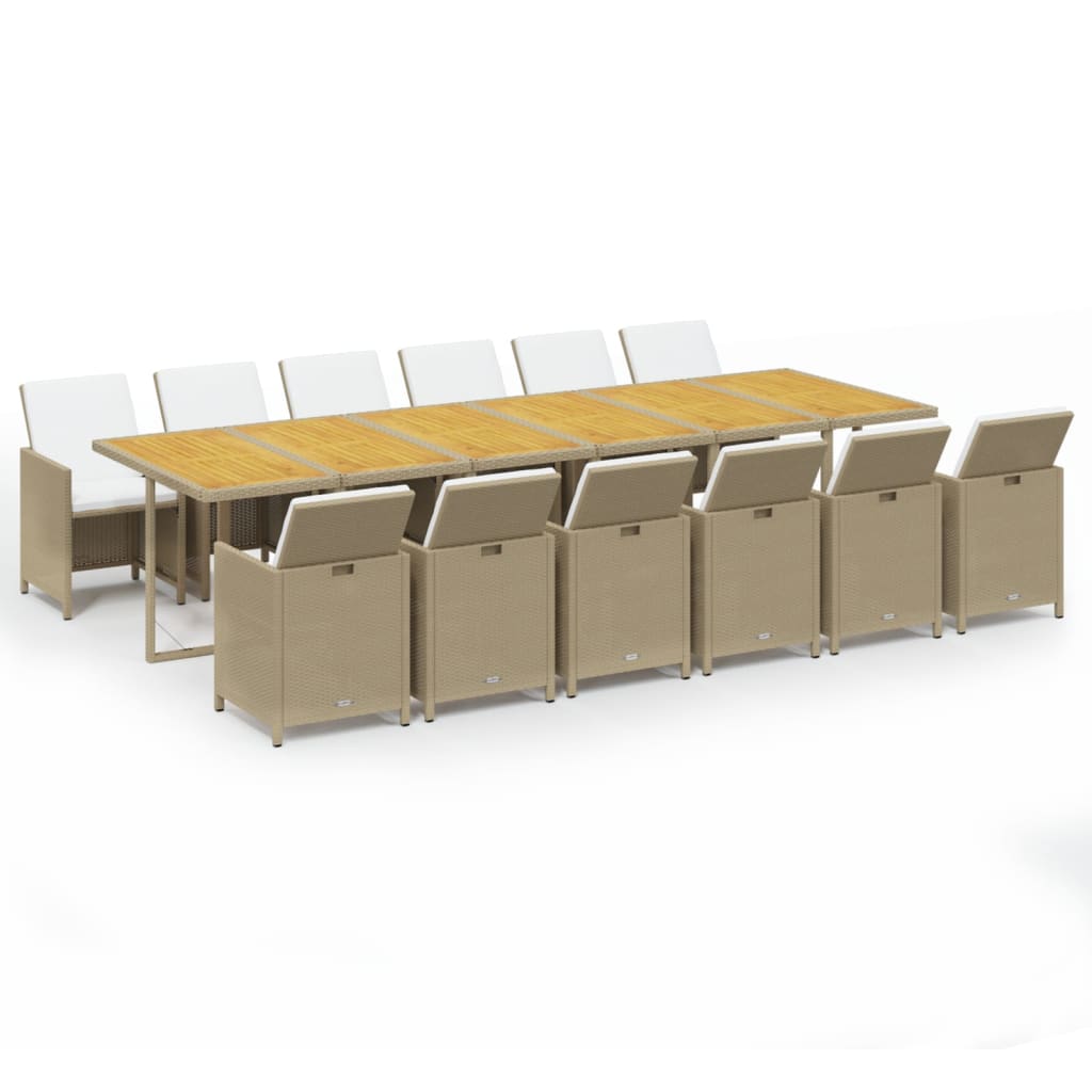 spisebordssæt til haven 13 dele med hynder polyrattan beige