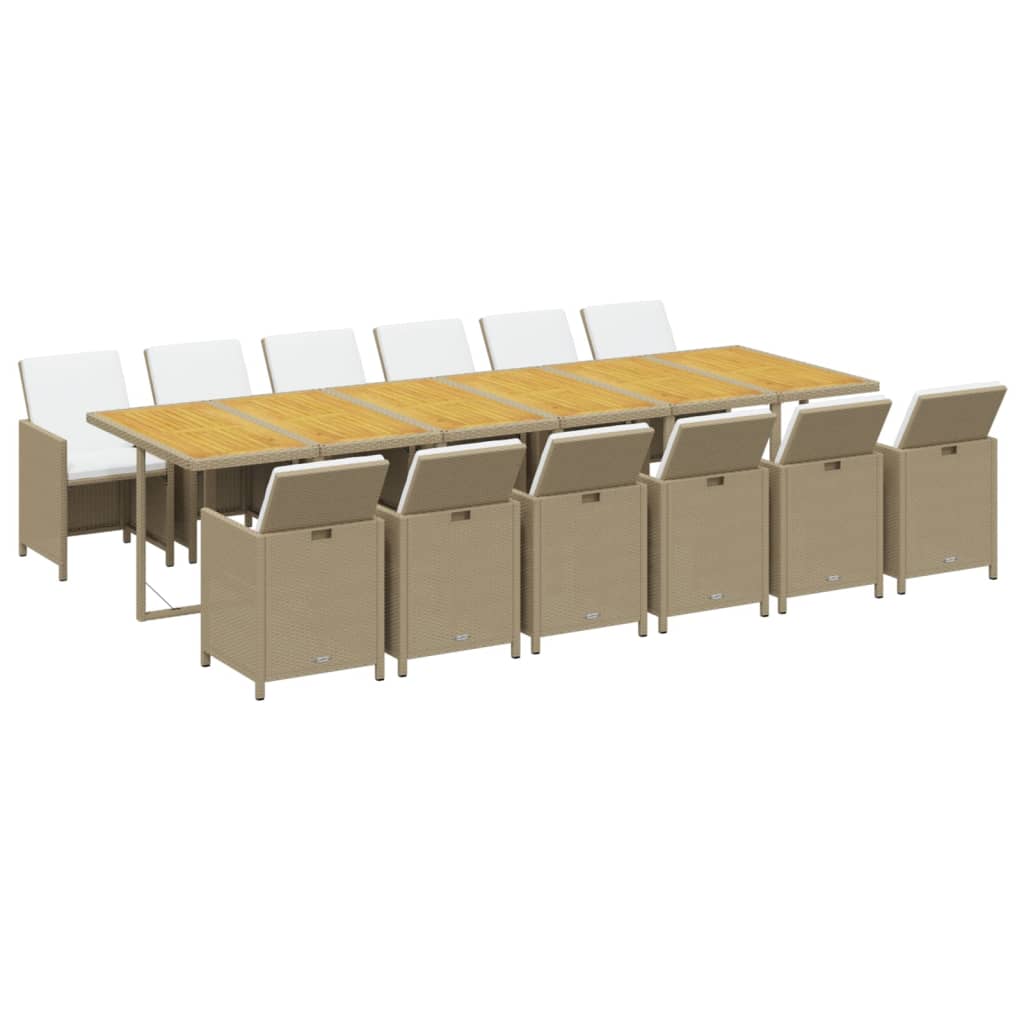 spisebordssæt til haven 13 dele med hynder polyrattan beige