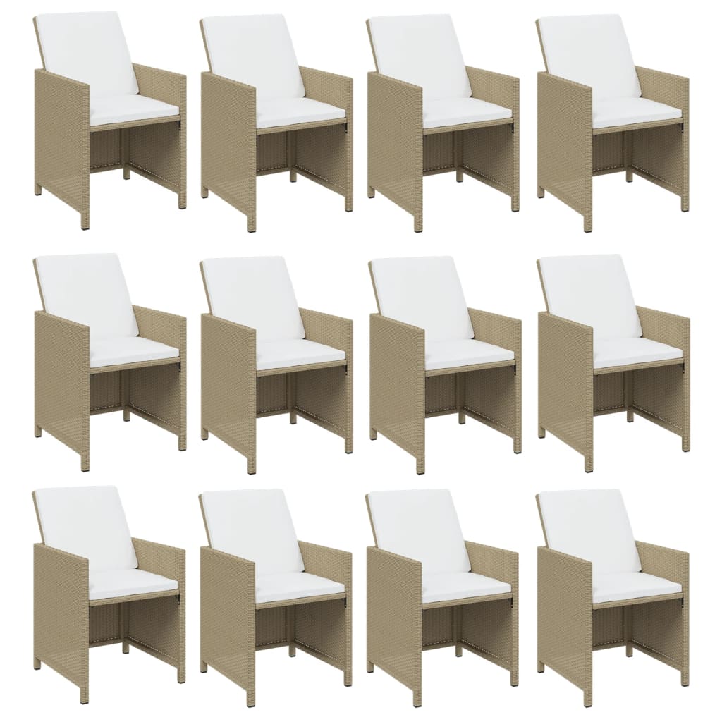 spisebordssæt til haven 13 dele med hynder polyrattan beige