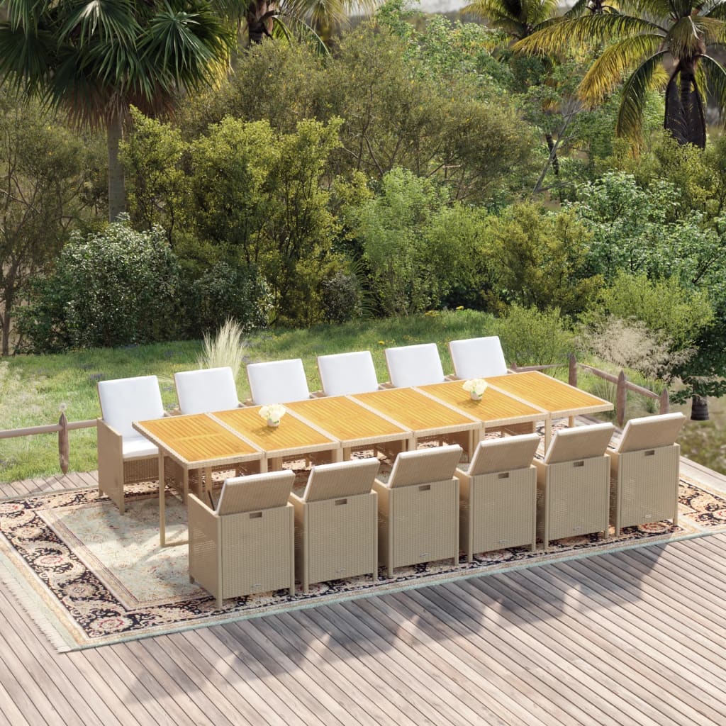 spisebordssæt til haven 13 dele med hynder polyrattan beige