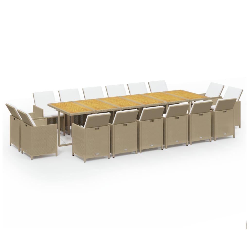 spisebordssæt til haven 17 dele med hynder polyrattan beige