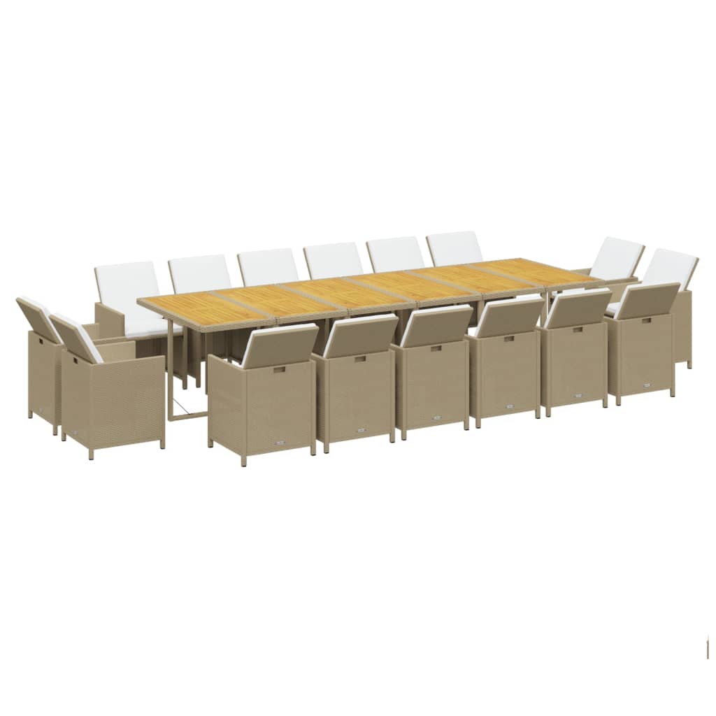 spisebordssæt til haven 17 dele med hynder polyrattan beige