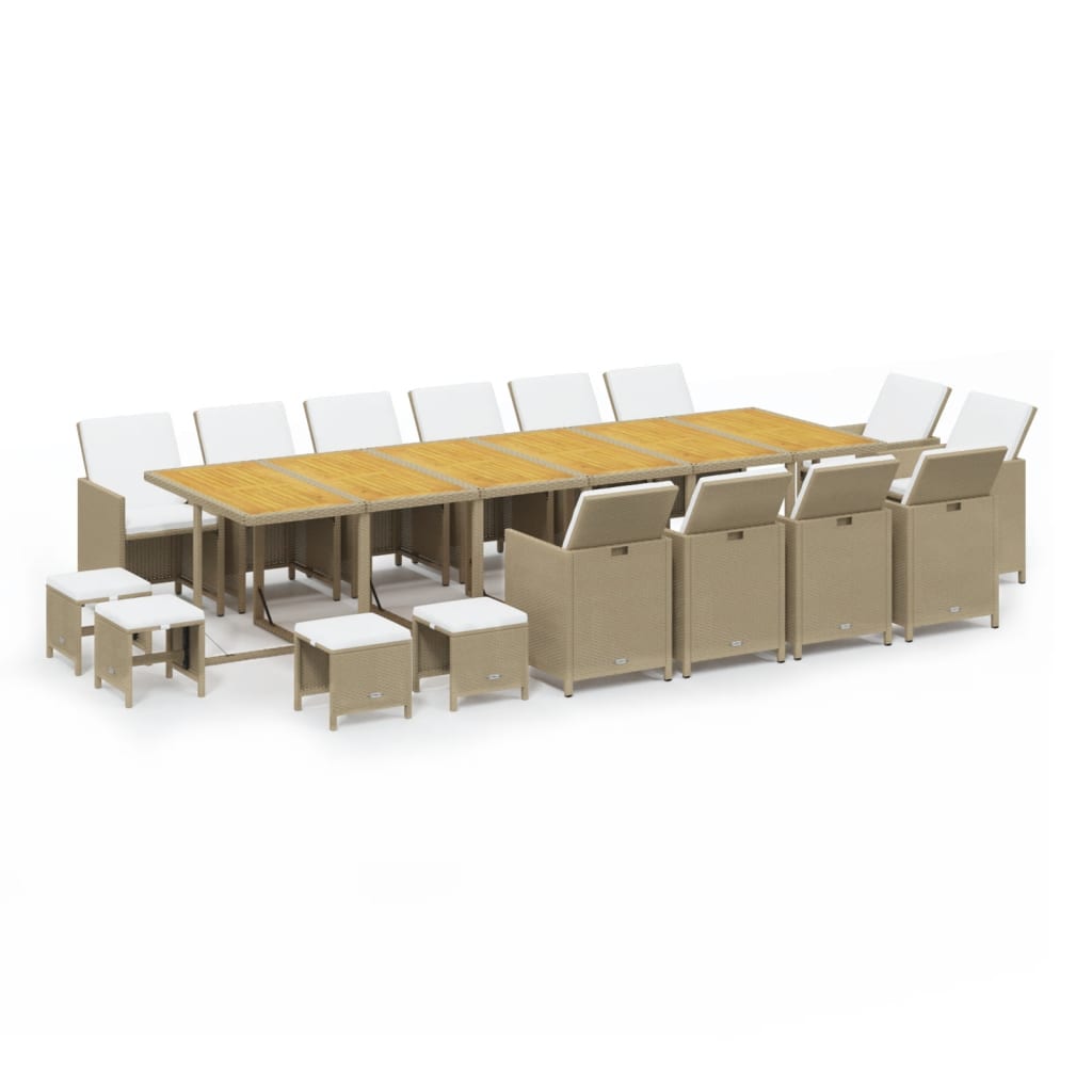 spisebordssæt til haven 17 dele med hynder polyrattan beige