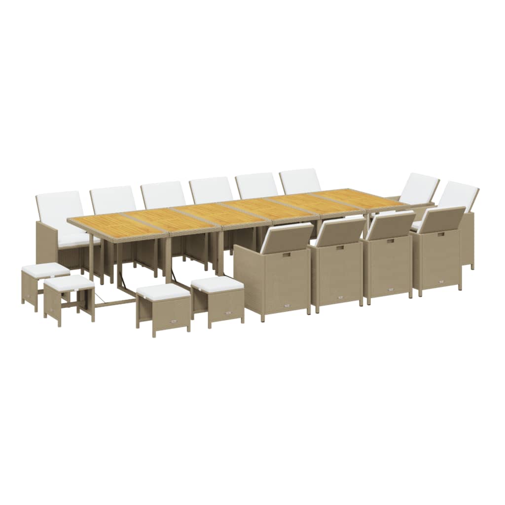 spisebordssæt til haven 17 dele med hynder polyrattan beige
