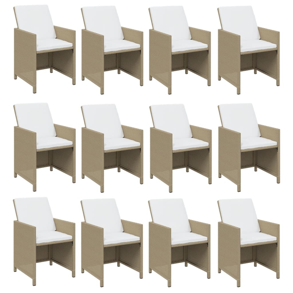 spisebordssæt til haven 17 dele med hynder polyrattan beige