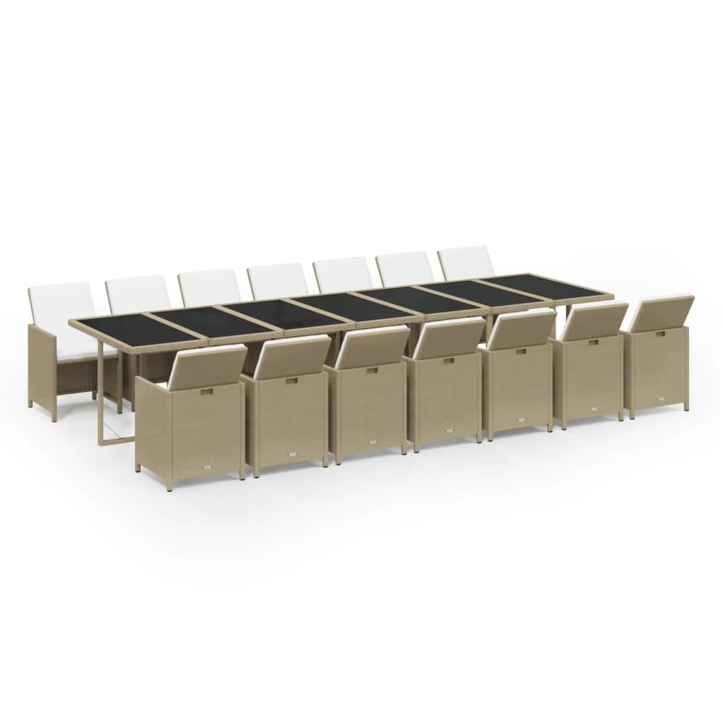spisebordssæt til haven 15 dele med hynder polyrattan beige