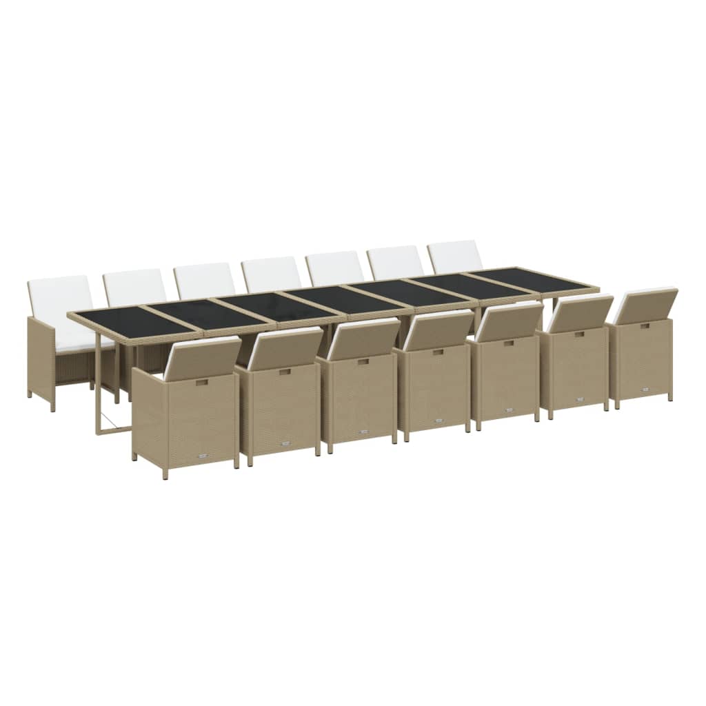 spisebordssæt til haven 15 dele med hynder polyrattan beige