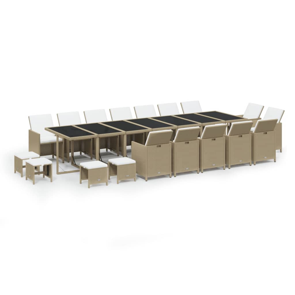 spisebordssæt til haven 19 dele med hynder polyrattan beige