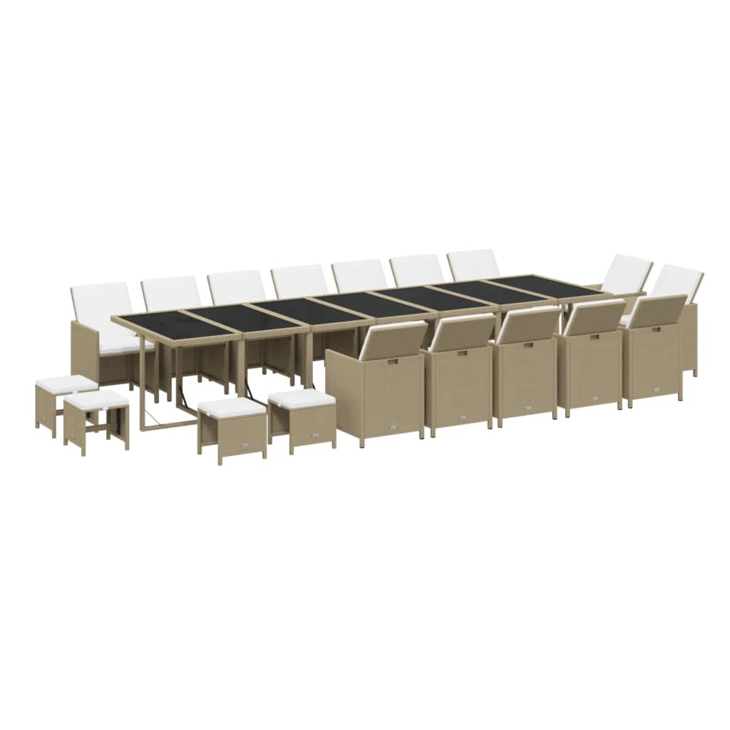 spisebordssæt til haven 19 dele med hynder polyrattan beige