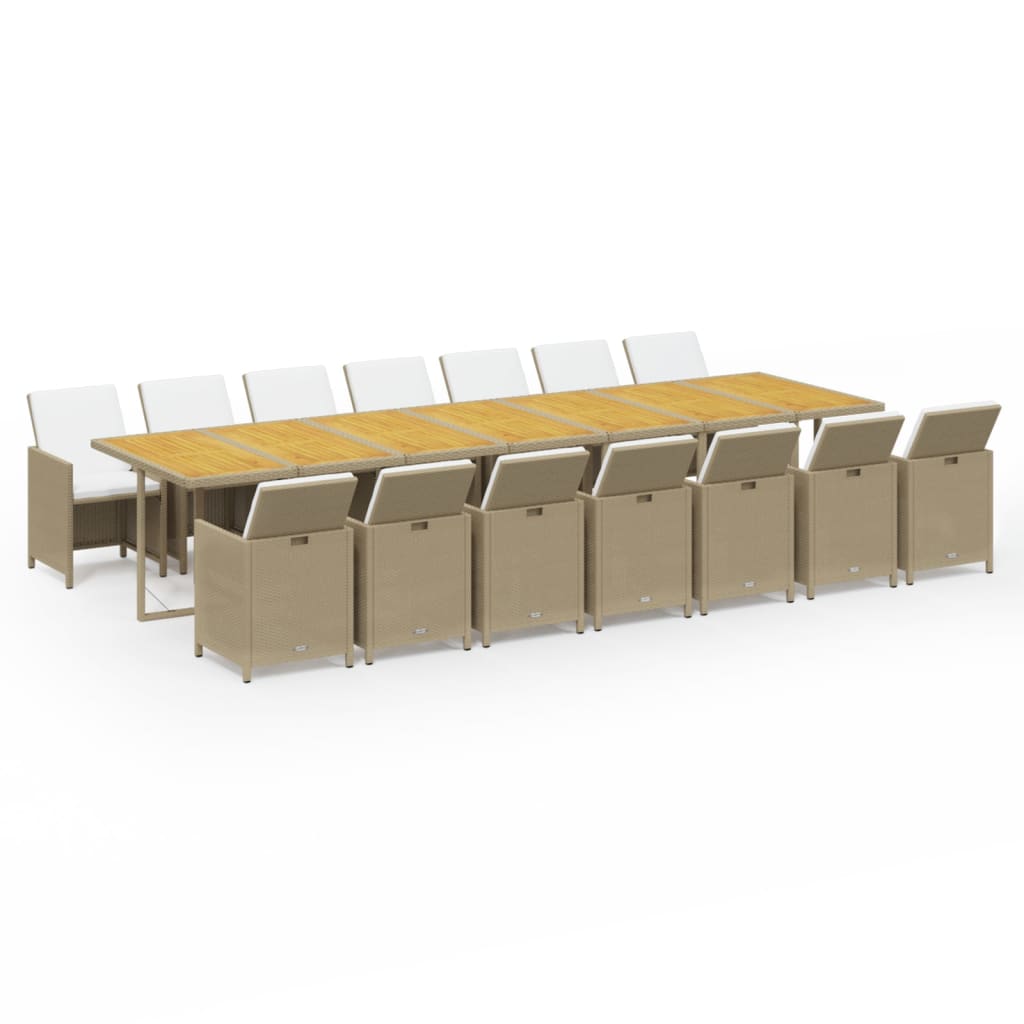 spisebordssæt til haven 15 dele med hynder polyrattan beige