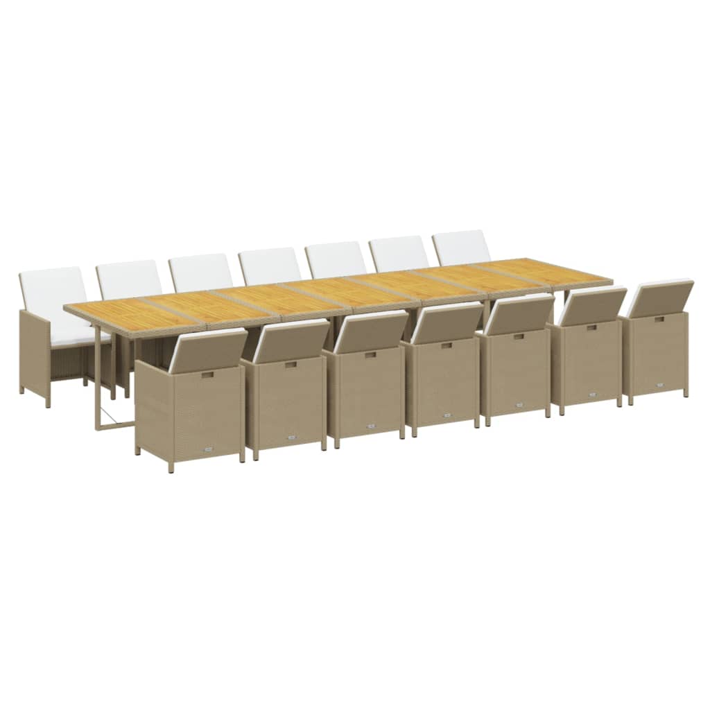 spisebordssæt til haven 15 dele med hynder polyrattan beige