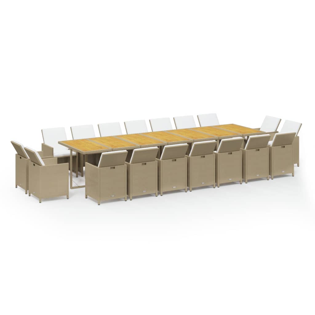 spisebordssæt til haven 19 dele med hynder polyrattan beige