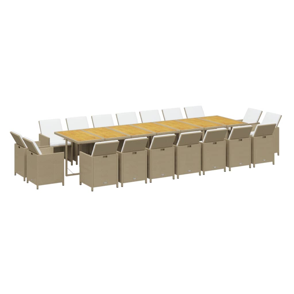 spisebordssæt til haven 19 dele med hynder polyrattan beige