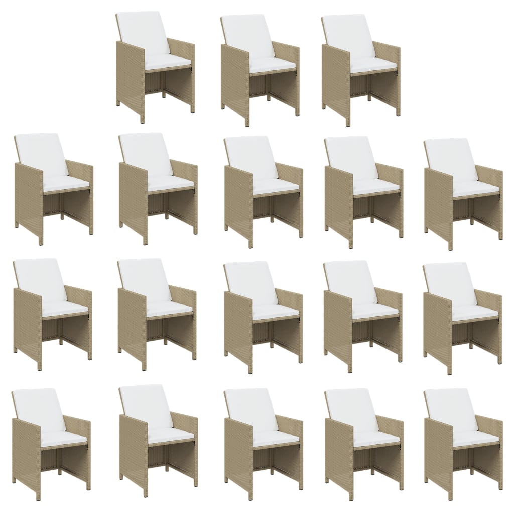 spisebordssæt til haven 19 dele med hynder polyrattan beige