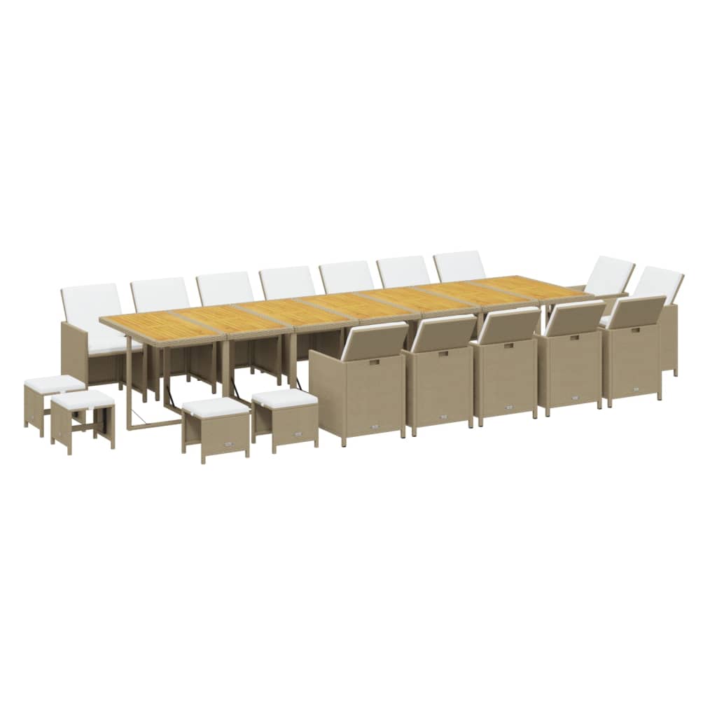 spisebordssæt til haven 19 dele med hynder polyrattan beige