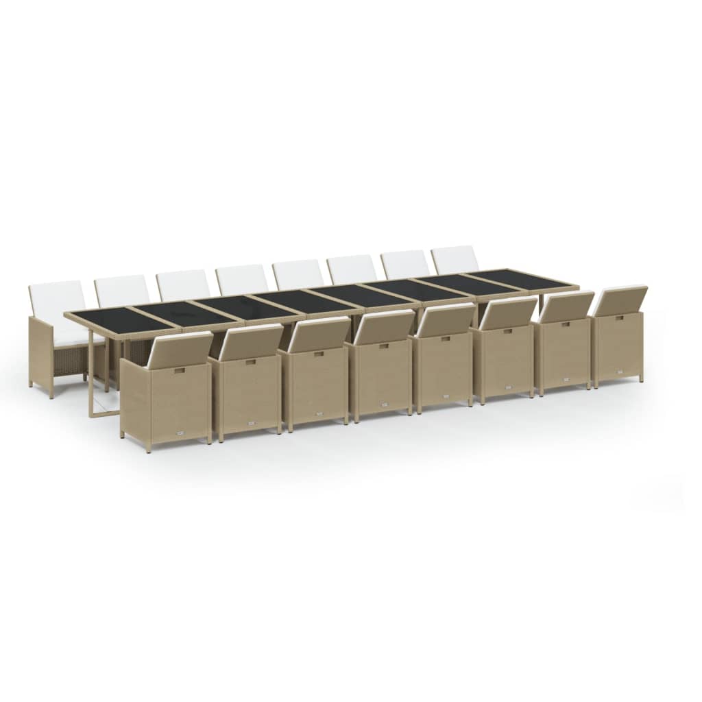 spisebordssæt til haven 17 dele med hynder polyrattan beige