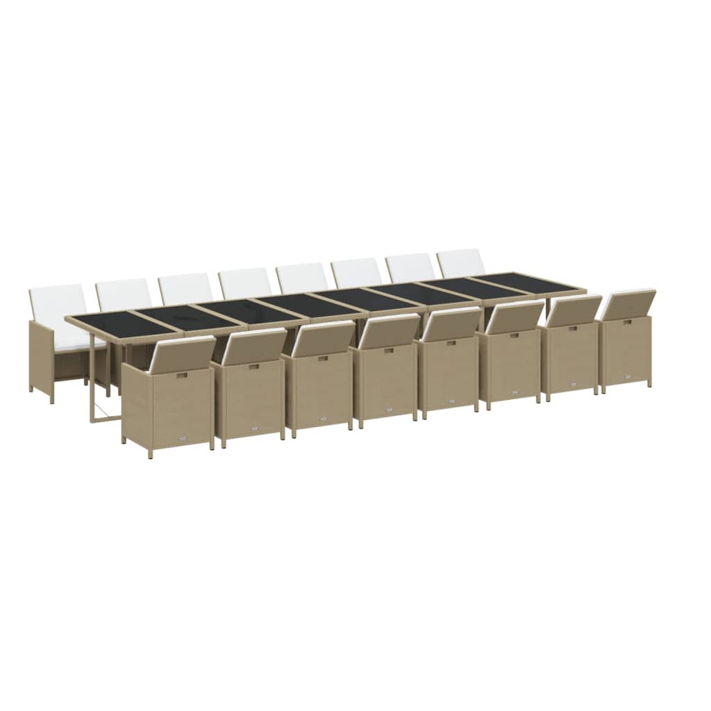 spisebordssæt til haven 17 dele med hynder polyrattan beige
