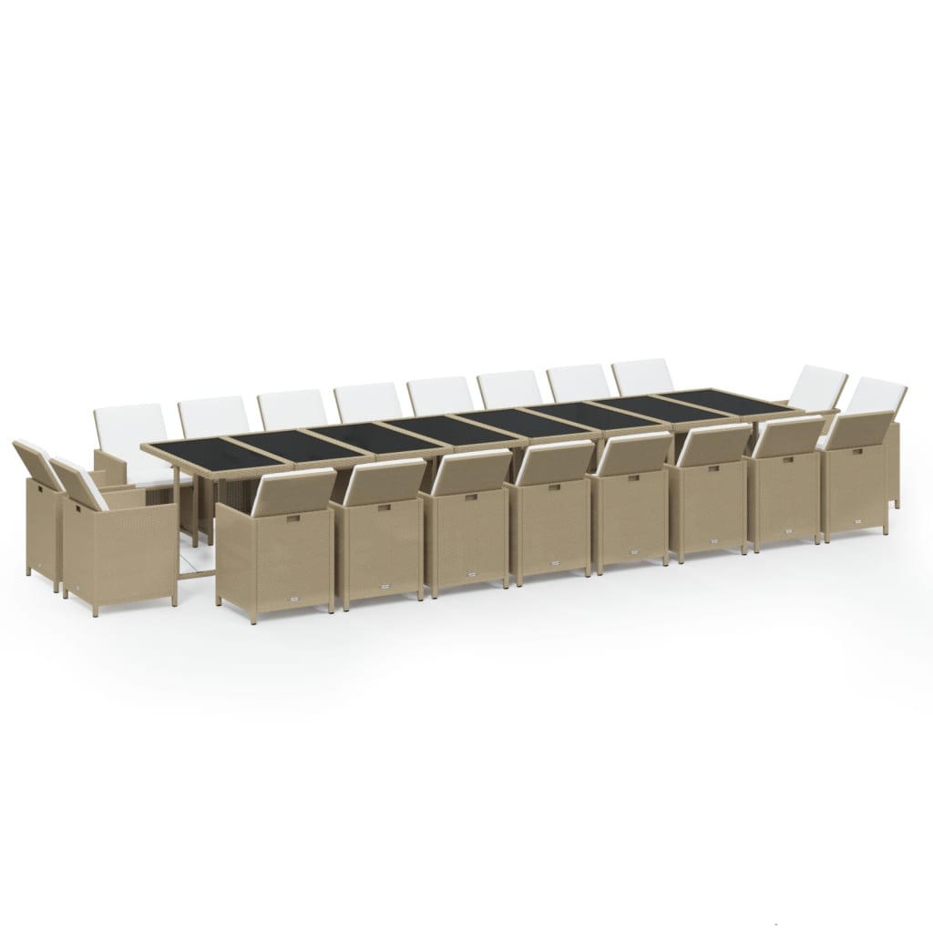 spisebordssæt til haven 21 dele med hynder polyrattan beige