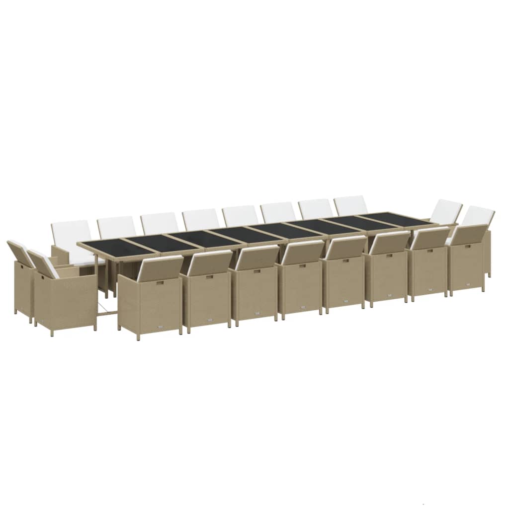 spisebordssæt til haven 21 dele med hynder polyrattan beige
